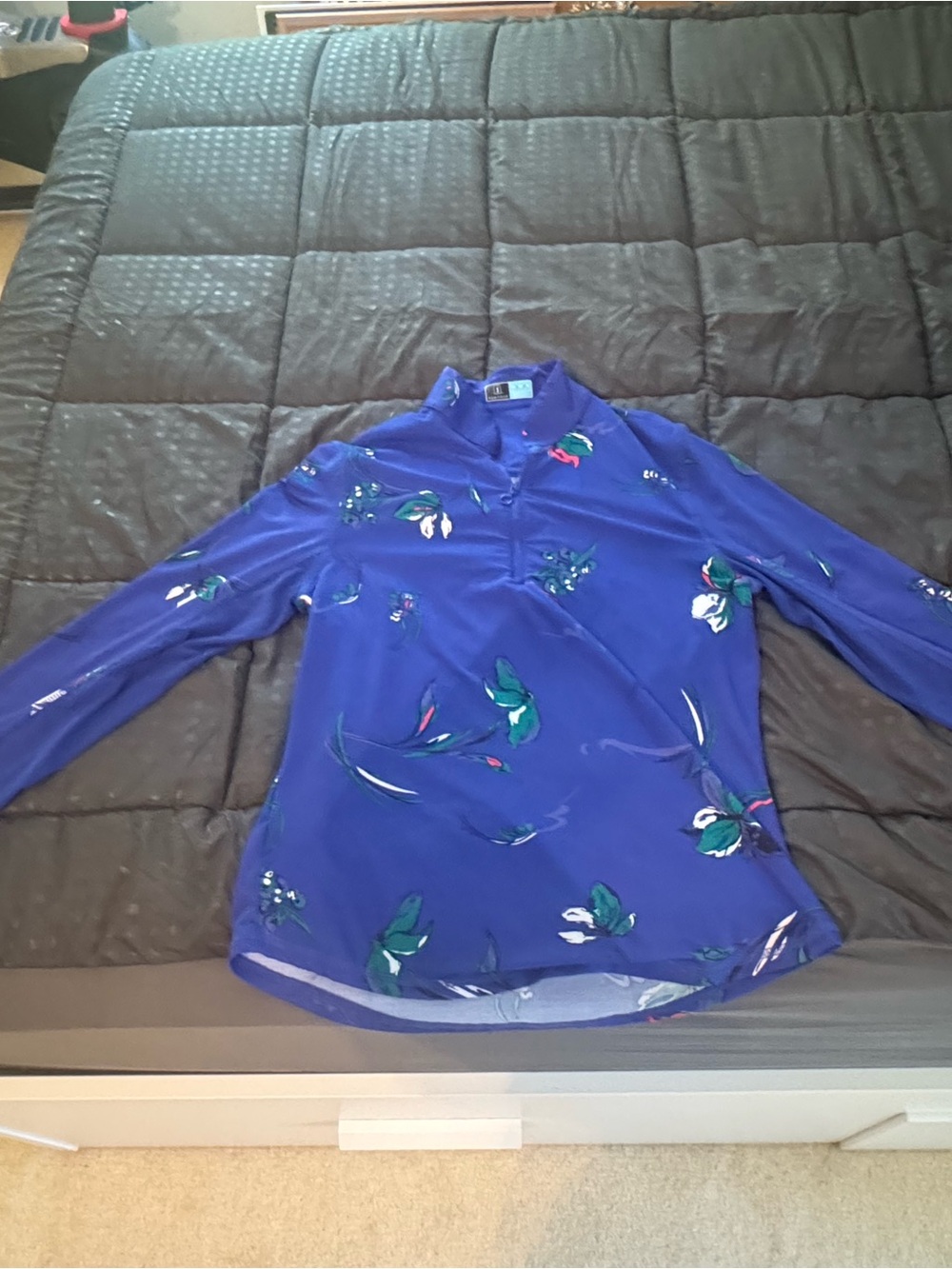 PGA TOUR Royal Blue Floral Long-Sleeve Quarter zip dryfit Top